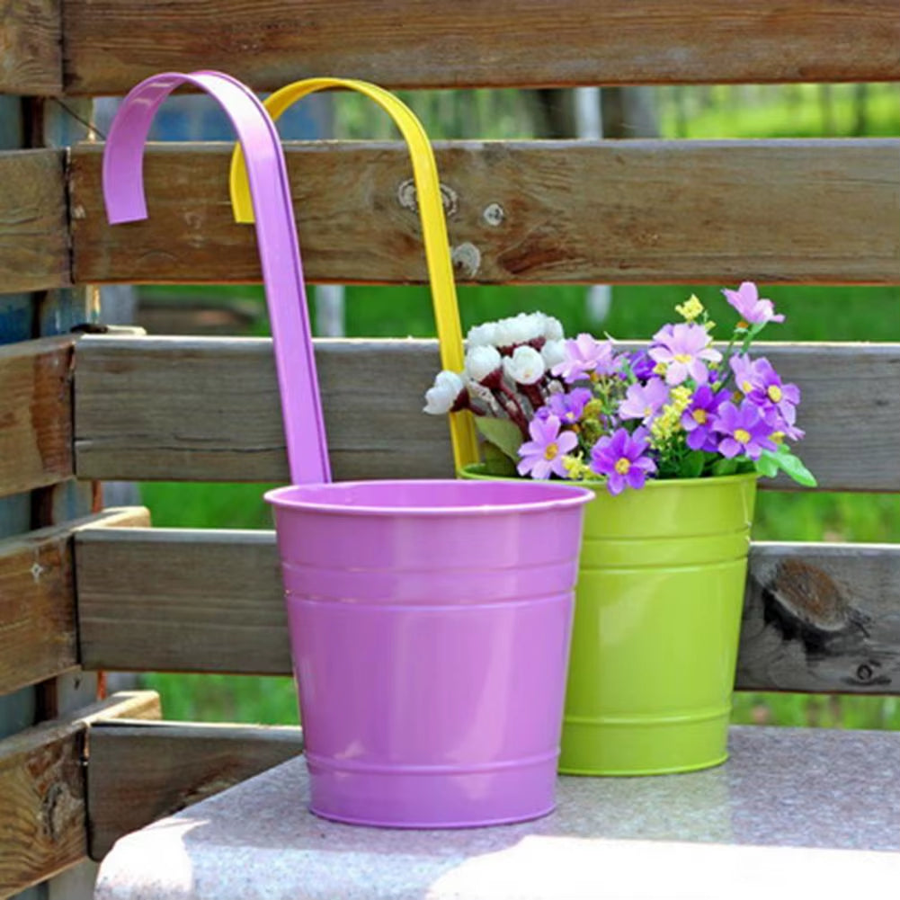 Hanging Flower Pot Sturdy Natural Style Iron Exquisite Metal Bucket for Balcony